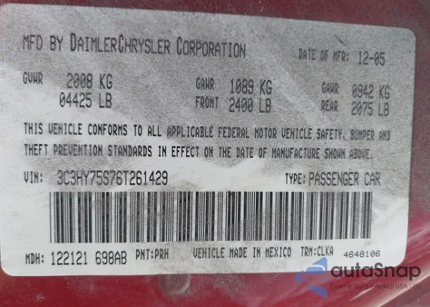 2006 Chrysler Pt Cruiser Gt z USA, uszkodzony, nr VIN 3C3HY75S76T261429